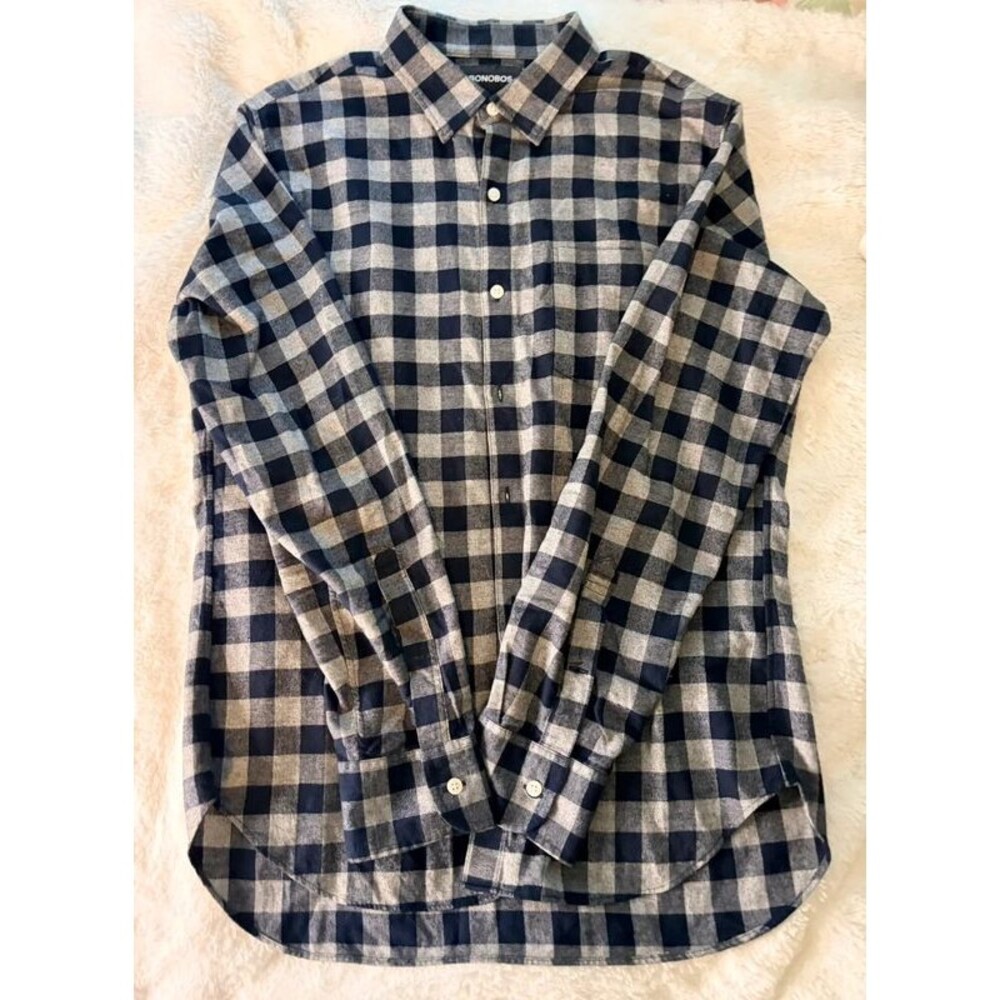 Bonobos Men’s Slim Fit Flannel Shirt - Blue & Grey Checkered - Size Medium